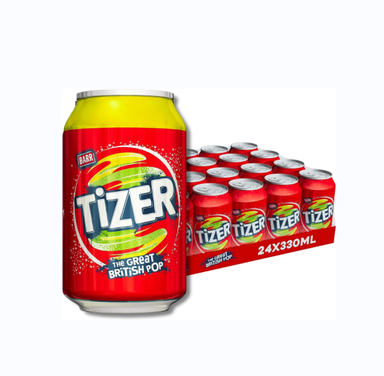 BARR Tizer, Citrus-Flavoured 24 pack Fizzy Drink Cans, Low Sugar, 24 x 330 ml