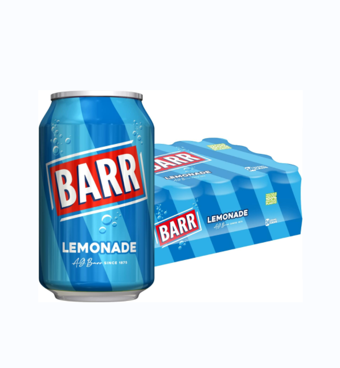 BARR since 1875, Perfect Lemonade flavoured 24 pack Fizzy Drink Cans, Low Sugar, 24 x 330 ml