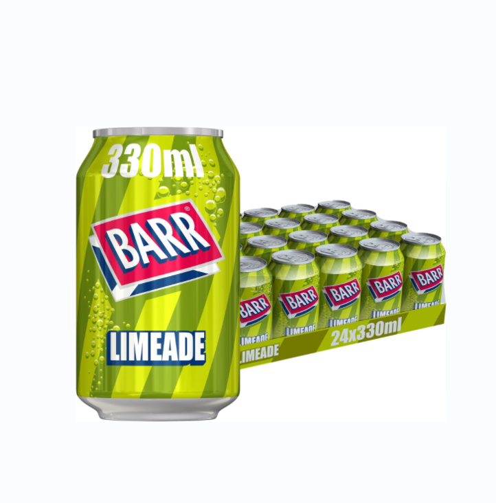 BARR since 1875, Zingy Limeade, 24 pack Fizzy Drink Cans, No Sugar, 24 x 330 ml