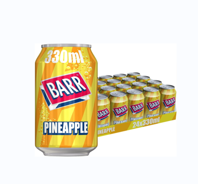 BARR since 1875, Sparkling Pineapple Soda, 24 pack Fizzy Drink Cans, No Sugar, 24 x 330 ml